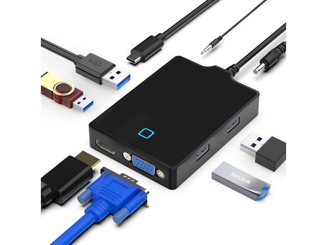 USB C Hub Multiport Adapter 8-in-1 Portable Docking Station with Type C to 4K HDMI/ 1080P VGA 4-Ports USB 30 Audio Interface External Power