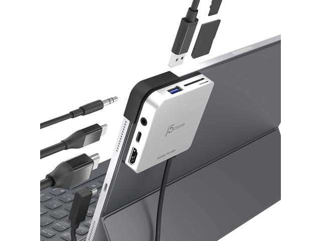 j5create iPad Pro USB C Hub- 6-in-1 Travel Dock for iPad Pro 129 /11 with 4K@60Hz HDMI USB C PD Charging 100W & Data USB A 31 SD and microSD