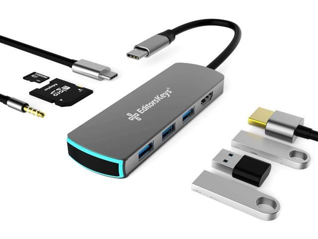 USB-C Adapter Hub with HDMI USB-3 Audio Out MicroSD and SD 8 in 1 Powered Microphone & Multi Adapter for Mac PC and iPad Super Fast 1