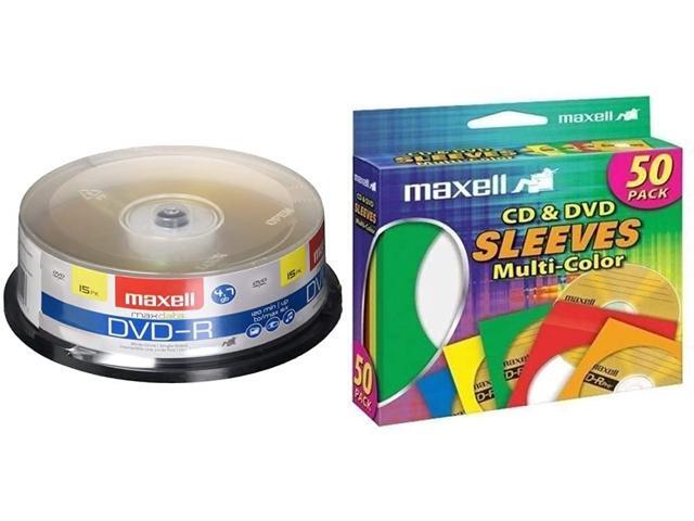 Maxell 638006 DVD-R 47 Gb Spindle with 2 Hour Recording Time & Maxell 190134 CD & DVD Paper Storage Envelope Sleeves with Clear Plastic Windows