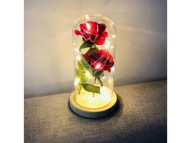 LED Beauty Rose and Beast Battery Powered Red Flower String Light Desk Lamp Romantic Valentine's Day Birthday Gift Decoration