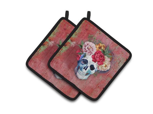Carolines Treasures BB5130PTHD Day of the Dead Red Flowers Skull Pair of Pot Holders