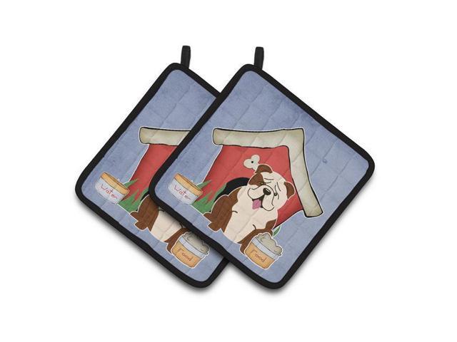 Carolines Treasures BB2875PTHD Dog House Collection English Bulldog Brindle White Pair of Pot Holders