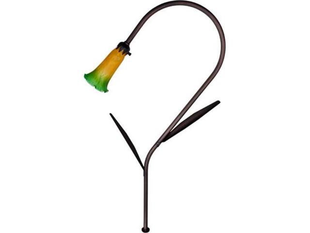 Dabmar Lighting LV114L-ABS-JUNGLE Brass Path Walkway and Area Light with Tulip Glass Shade and Decorative Leaves Antique Brass