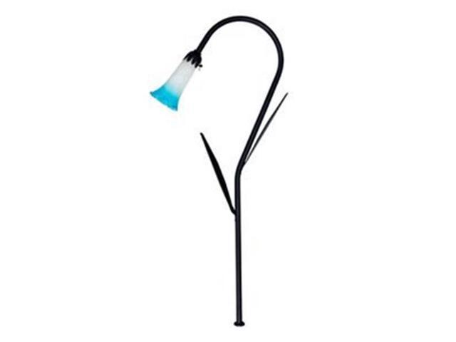 Dabmar Lighting LV114L-B-BLUE Brass Path Walkway and Area Light with Tulip Glass Shade and Decorative Leaves Black