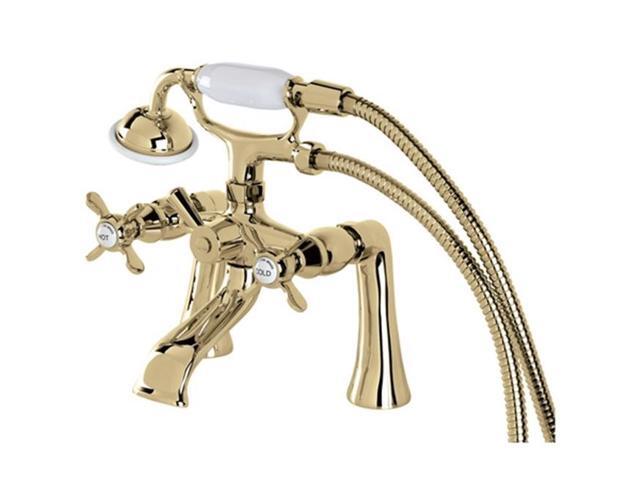 Kingston Brass KS288PB Essex 7' Centers Deck Mount Clawfoot Tub Filler with Hand Shower Polished Brass