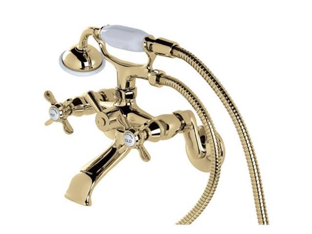 Kingston Brass KS286PB Essex 3' - 9' Adjustable Centers Wall Mount Clawfoot Tub Filler with Hand Shower Polished Brass