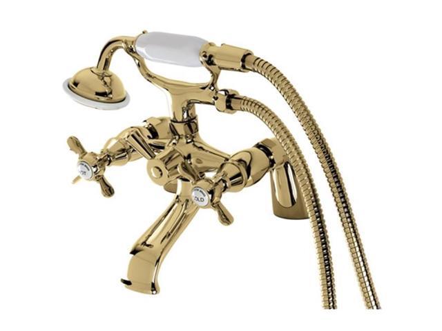 Kingston Brass KS287PB Essex 6' Centers Deck Mount Clawfoot Tub Filler with Hand Shower Polished Brass