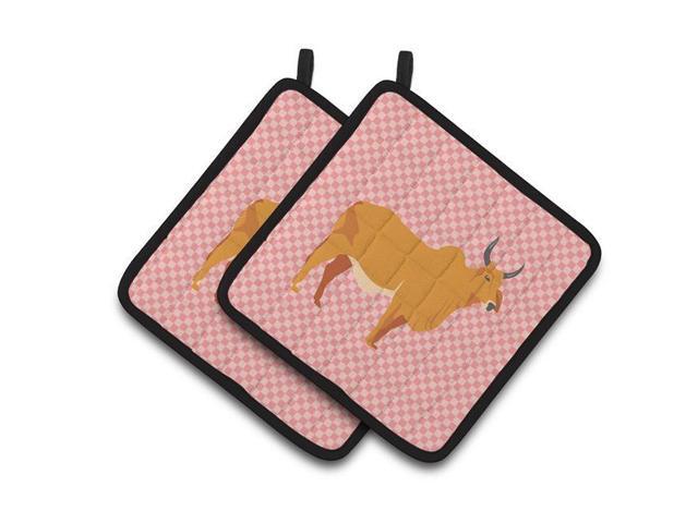 Carolines Treasures BB7825PTHD Zebu Indicine Cow Pink Check Pair of Pot Holders