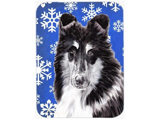 Black and White Collie Winter Snowflakes Mouse Pad Hot Pad or Trivet SC9774MP