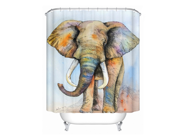 Watercolor Elephant Shower Curtain Waterproof Polyester Shower Curtain with 12 Hooks Bathroom Shower Curtain ( 180 X 180 cm 71 X 71 inch )