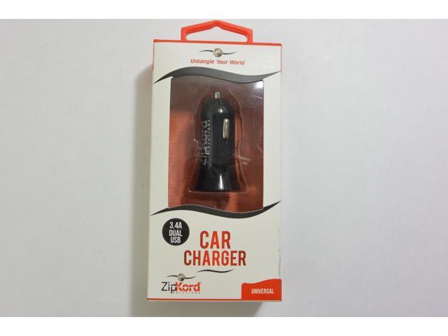 ZipKord Universal 3.4-Amp Car Charger with Dual USB Charging Ports - Black