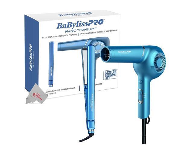 BaBylissPRO Nano Titanium 1' Ultra-Thin Straightener & Professional Pistol-Grip Hair Dryer (Blue)