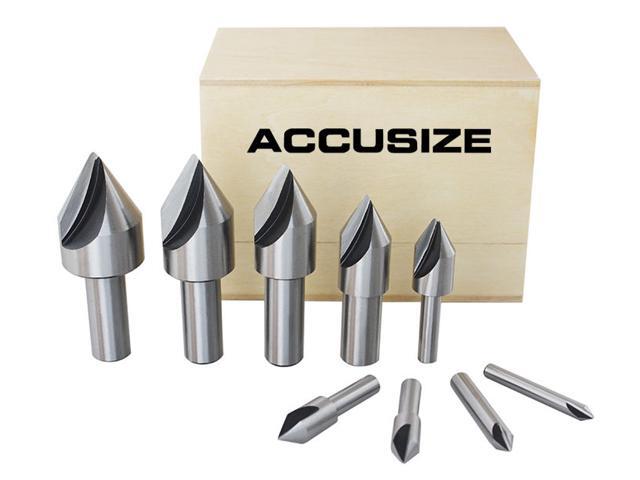 AccusizeTools - 9 Pcs Single Flute HSS Countersink Set 60 Degrees Ground #0245-0021