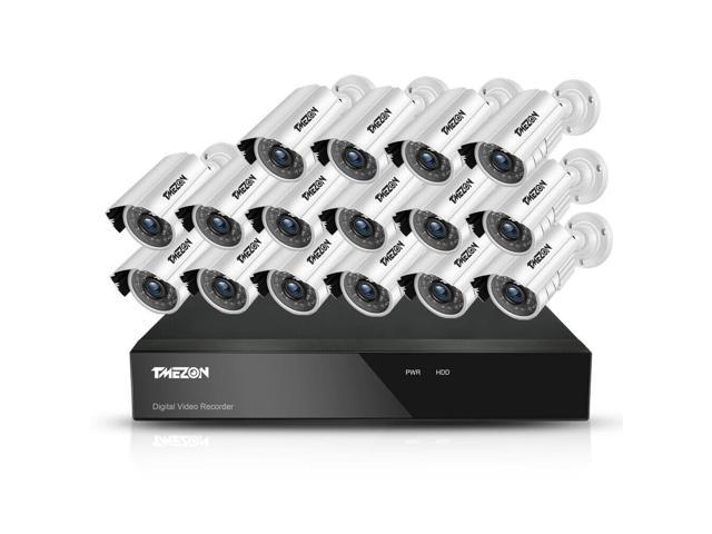 TMEZON 1080P CCTV Camera System 16CH 1080N Lite Surveillance DVR Video Recorder 16x HD 1920TVL 20MP 24leds Indoor Outdoor IR Night IP66