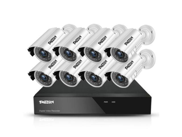 TMEZON 16CH 1080N Surveillance Security Camera System 1080N Lite Video DVR Recorder with (8) 20MP 1920TVL Bullet 24leds Indoor Outdoor IR Night