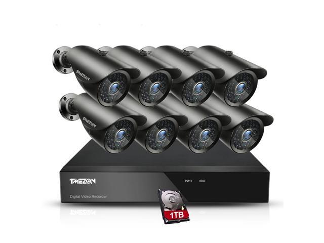 TMEZON 16CH 1080N Surveillance Security Camera System 1080N Lite Video DVR Recorder with (8) 20MP 1920TVL Bullet 42leds IR Night Weatherproof CCTV