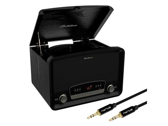 Electrohome Kingston 7-in-1 Vintage Vinyl Record Player Stereo System with 3-Speed Turntable Bluetooth AM/FM Radio CD Aux In RCA/Headphone Out