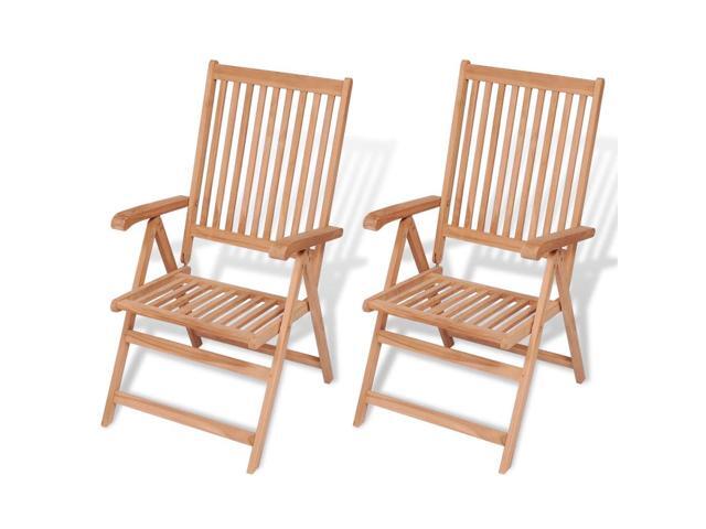 vidaXL 2x Solid Teak Wood Reclining Garden Chairs Outdoor Dining Chair Seat