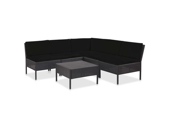vidaXL 6 Piece Garden Lounge Set with Cushions Poly Rattan Black Outdoor Seat