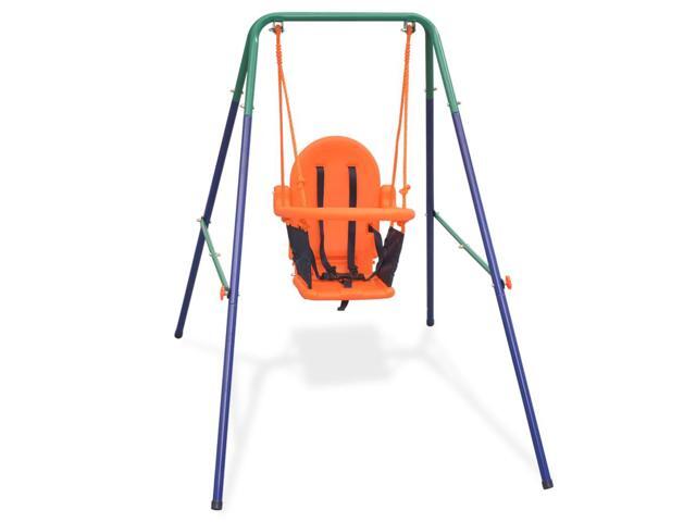 vidaXL Toddler Swing Set with Safety Harness Orange Baby Kids Garden Playset