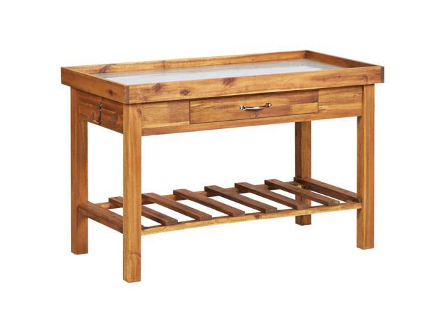 vidaXL Solid Acacia Wood Garden Work Bench with Zinc Top Garden Planting Table