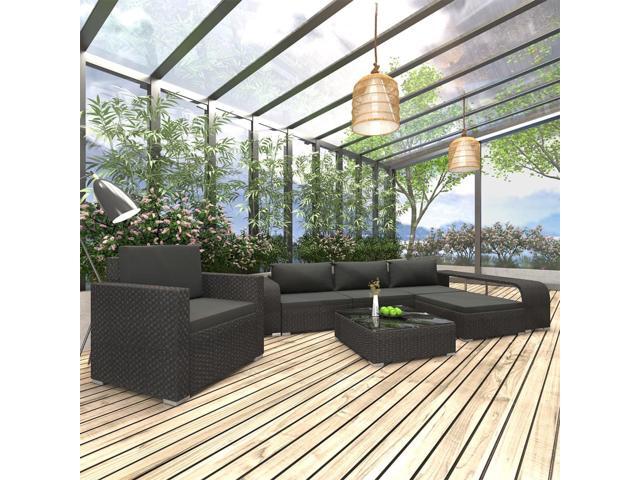 vidaXL 8 Piece Garden Lounge Set with Cushions Poly Rattan Black Patio Sofa