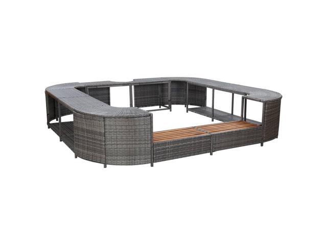 vidaXL Square Spa Surround Gray Poly Rattan Hot Tub Garden Sun Spa Enclosure