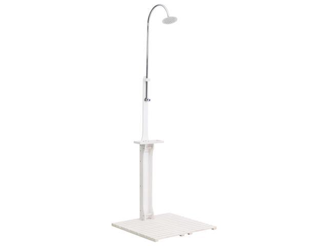 vidaXL Garden Shower with Base Adjustable Water Pressure White Wood Outdoor