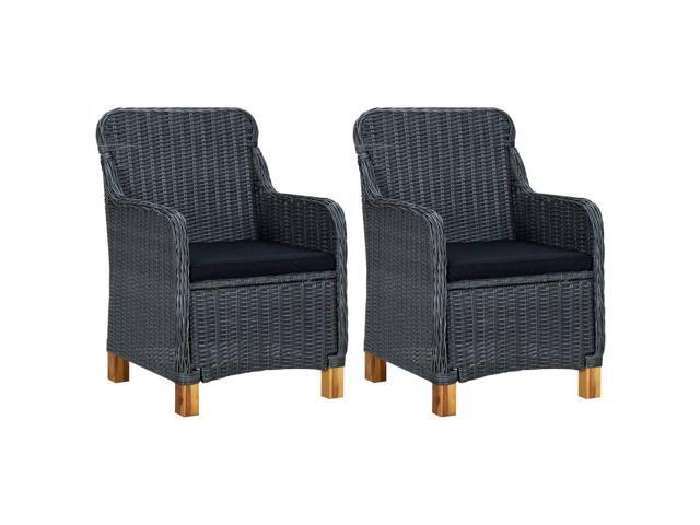 vidaXL 2x Garden Chair with Cushions Poly Rattan Dark Gray Lounge Seating