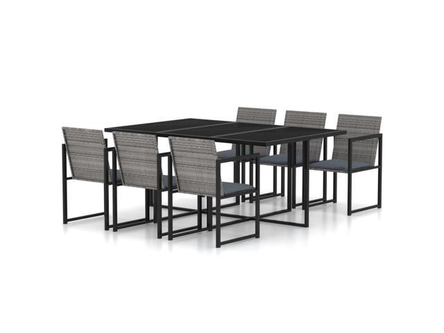 vidaXL Outdoor Dining Set with Cushions 7 Pieces Poly Rattan Gray Garden Patio