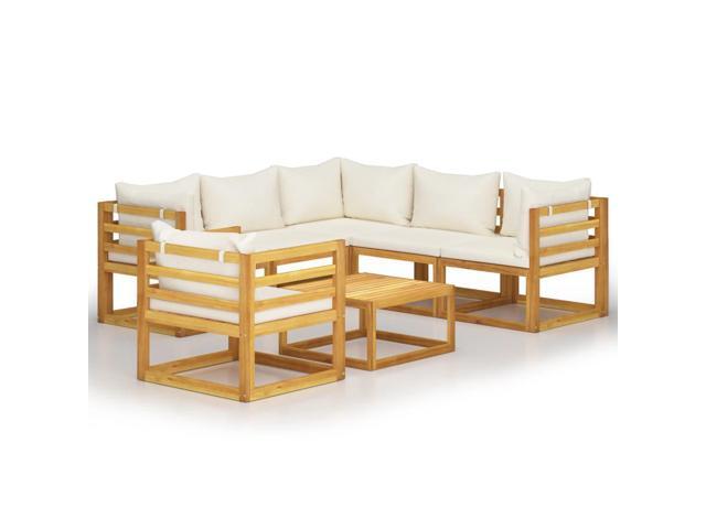 vidaXL Solid Acacia Wood Garden Lounge Set with Cushion 7 Pieces Cream Outdoor