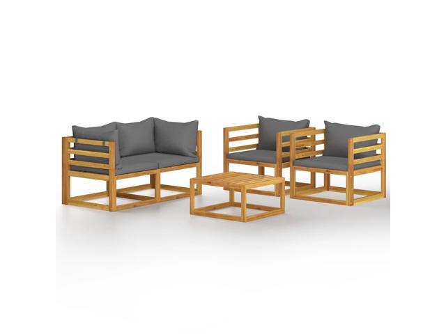 vidaXL Solid Acacia Wood Garden Lounge Set with Cushion 5 Pieces Outdoor Patio