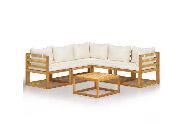 vidaXL Solid Acacia Wood Garden Lounge Set with Cushion 6 Pieces Cream Outdoor