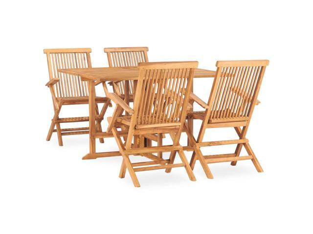 vidaXL Solid Teak Wood Folding Outdoor Dining Set 5 Pieces Garden Dinner Patio
