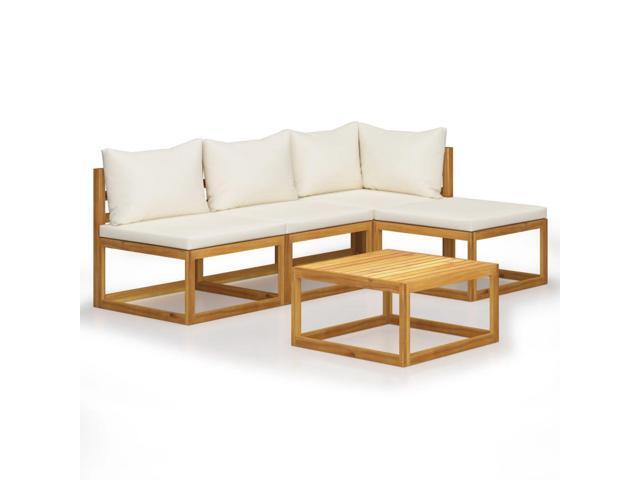 vidaXL Solid Acacia Wood Garden Lounge Set with Cushion 5 Pieces Cream Outdoor