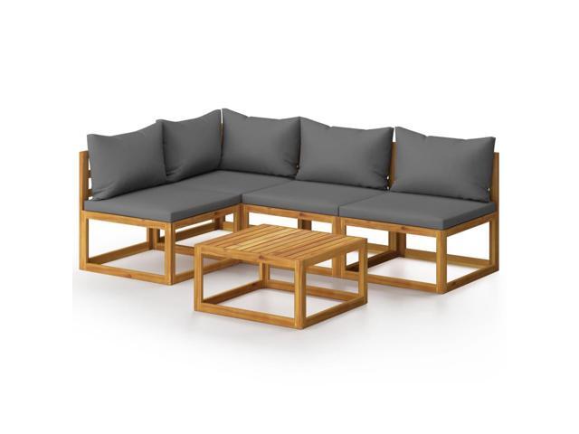 vidaXL Solid Acacia Wood Garden Lounge Set with Cushion 5 Pieces Outdoor Patio