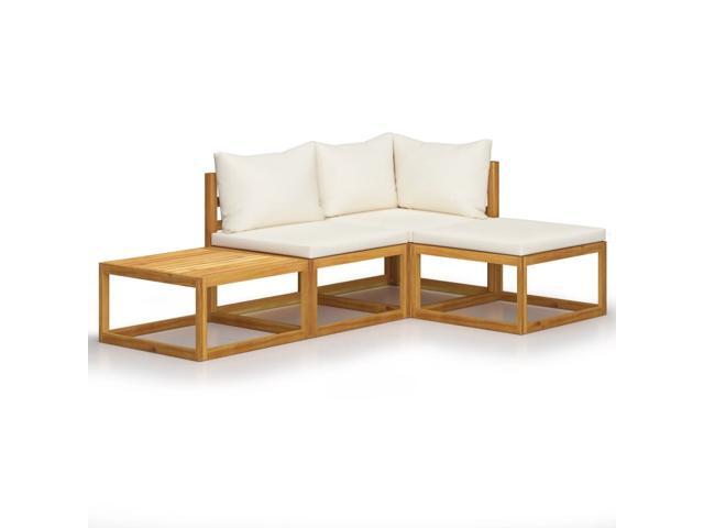vidaXL Solid Acacia Wood Garden Lounge Set with Cushion 4 Pieces Cream Outdoor