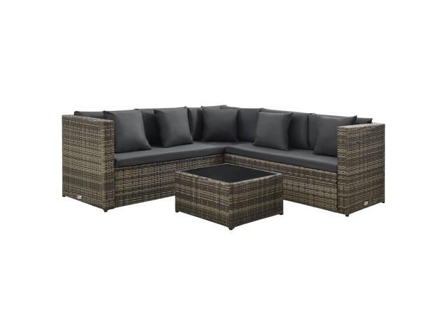 vidaXL Garden Lounge Set with Cushions 4 Pieces Poly Rattan Gray Outdoor Sofa