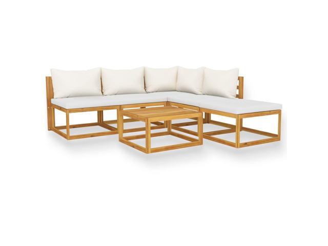 vidaXL Solid Acacia Wood Garden Lounge Set with Cushion 6 Pieces Cream Outdoor
