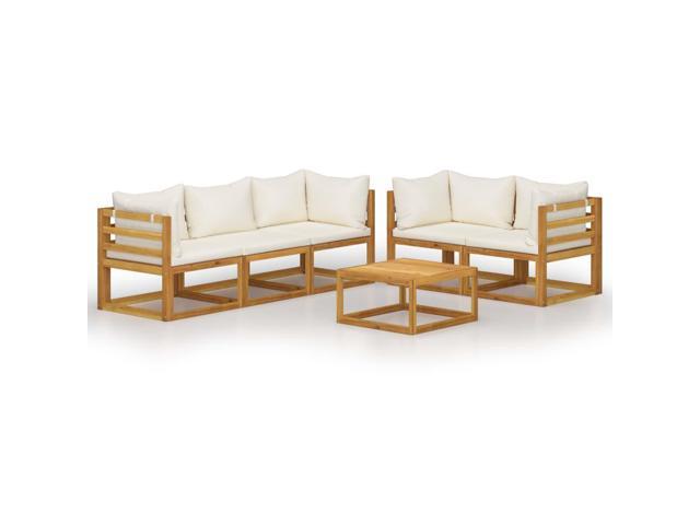 vidaXL Solid Acacia Wood Garden Lounge Set with Cushion 6 Pieces Cream Outdoor