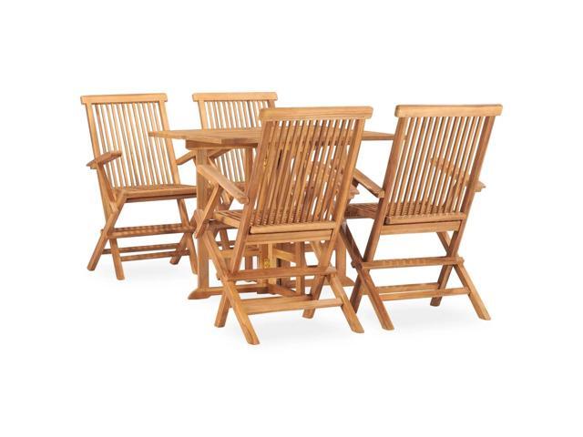 vidaXL Solid Teak Wood Folding Outdoor Dining Set 5 Pieces Garden Dinner Patio