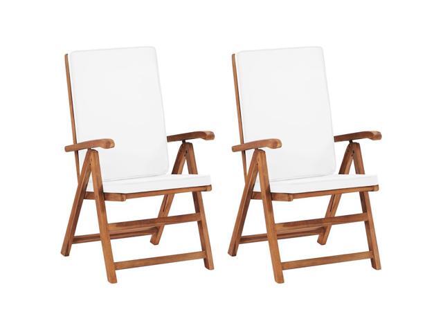 vidaXL 2x Solid Teak Wood Reclining Garden Chairs with Cushions Cream Outdoor