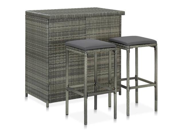 vidaXL Bar Set 3 Pieces Poly Rattan Gray Kitchen Dining Room Furniture Set