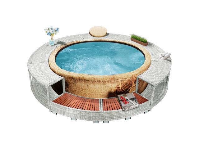 vidaXL Spa Surround Light Gray Poly Rattan Outdoor Garden Balcony Hot Tub