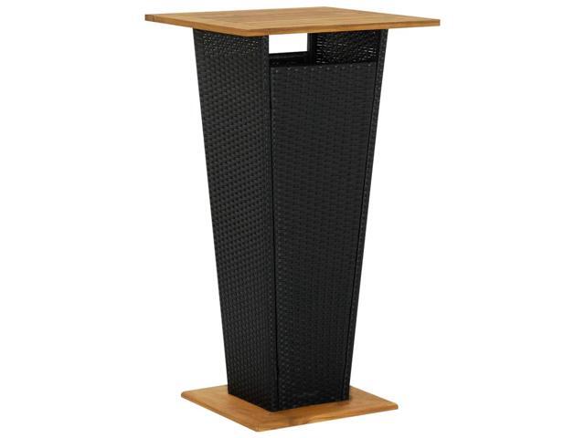 vidaXL Solid Acacia Wood Bar Table Black Poly Rattan Outdoor Patio Counter