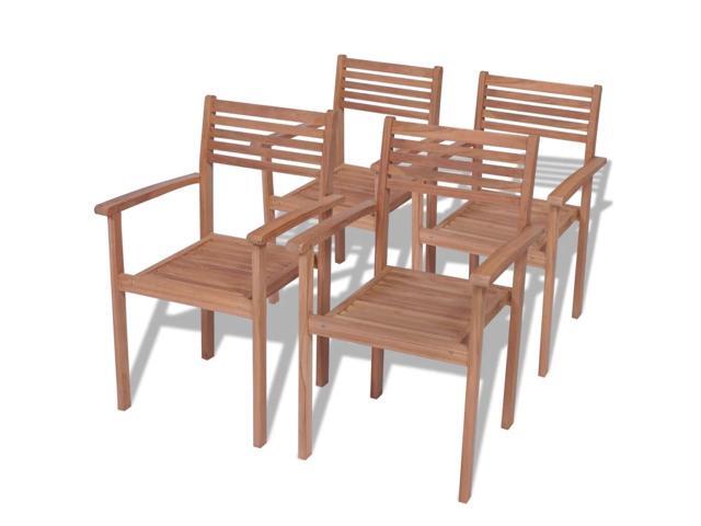 vidaXL 4x Solid Teak Wood Stackable Garden Chair Outdoor Patio Lounge Seating