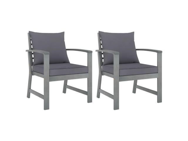 vidaXL 2x Solid Acacia Wood Garden Chair with Dark Gray Cushions Outdoor Seat