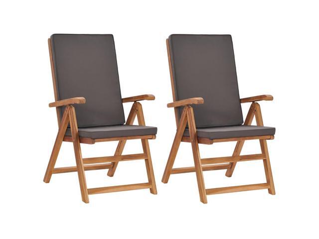vidaXL 2x Solid Teak Wood Reclining Garden Chairs with Cushions Gray Outdoor