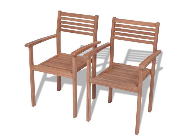 vidaXL 2x Solid Teak Wood Stackable Garden Chair Outdoor Patio Lounge Seating